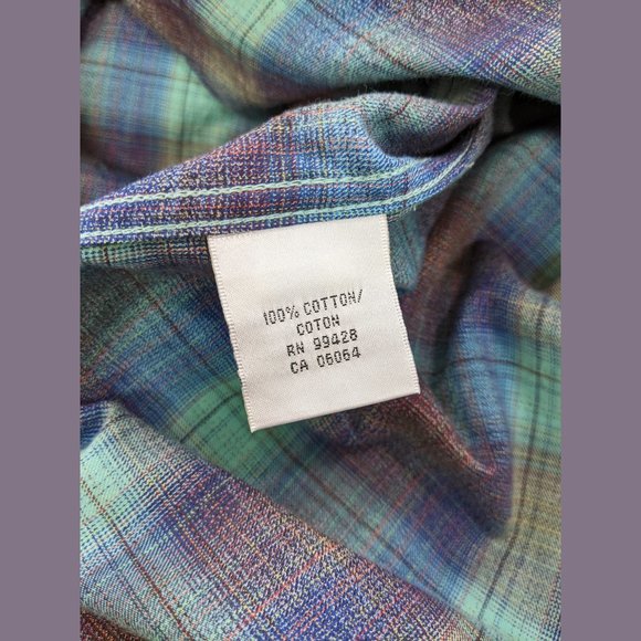 BUGATCHI Size L Mens 100% Cotton Plaid Button Down Dress Shirt in Blue Green - Picture 8 of 10